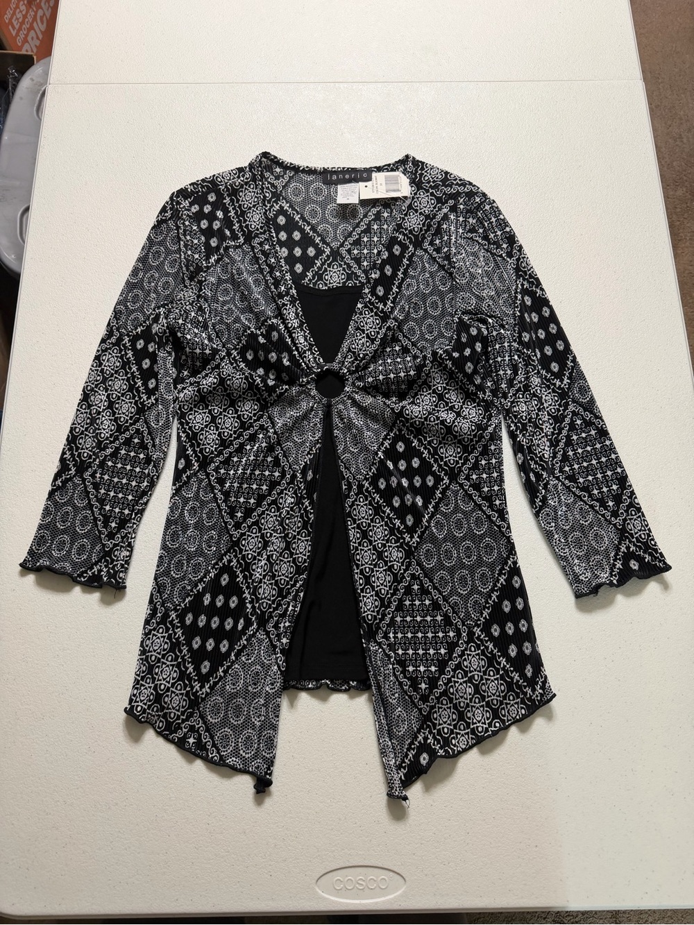 Vtg Janeric Black & White Printed Blouse Womens Small geometric Made in USA New